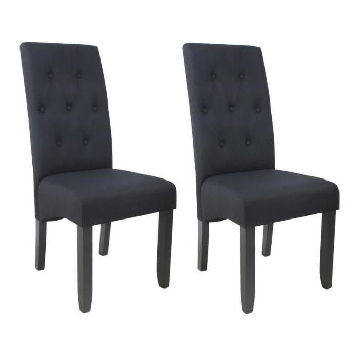 CUBA Lot de 2 chaises de salle a manger en tissu noir