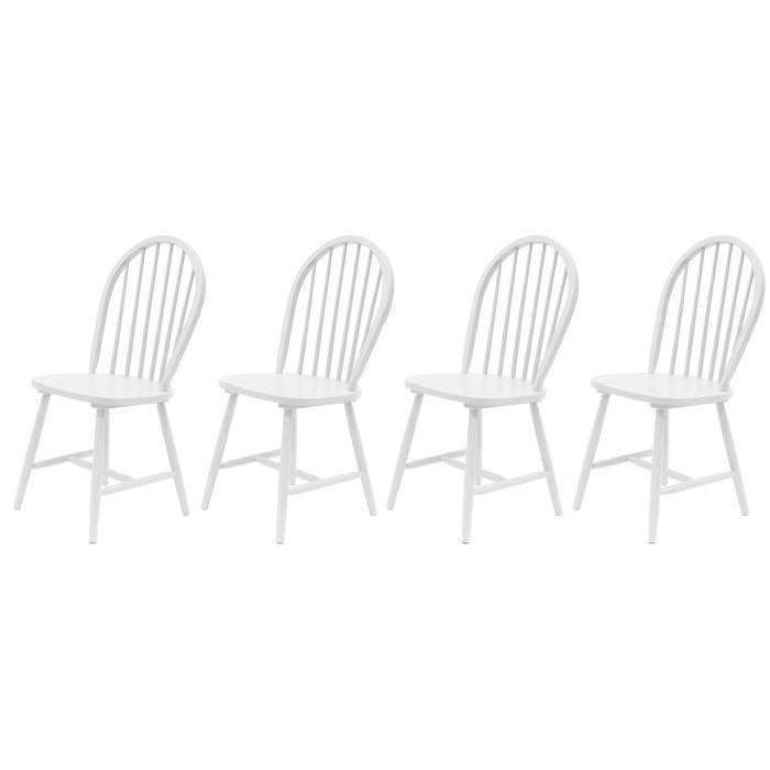 TEMPO Lot de 4 chaises de salle a manger en bois Hévéa massif - Laqué blanc - Style contemporain - L 46 x P 50 cm