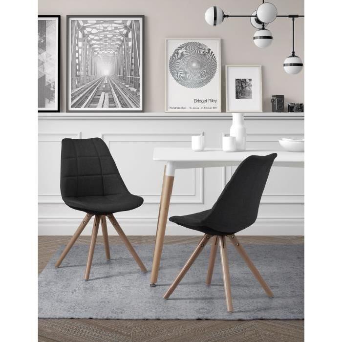 FRIDA Lot de 2 chaises en tissu - Pied en hetre - Style scandinave - Noir