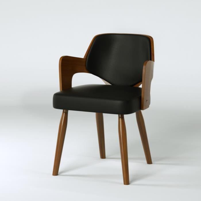 KIRUNA Chaise de salle a manger en bois bambou - Revetement simili noir - Style vintage - L50 x P51 cm