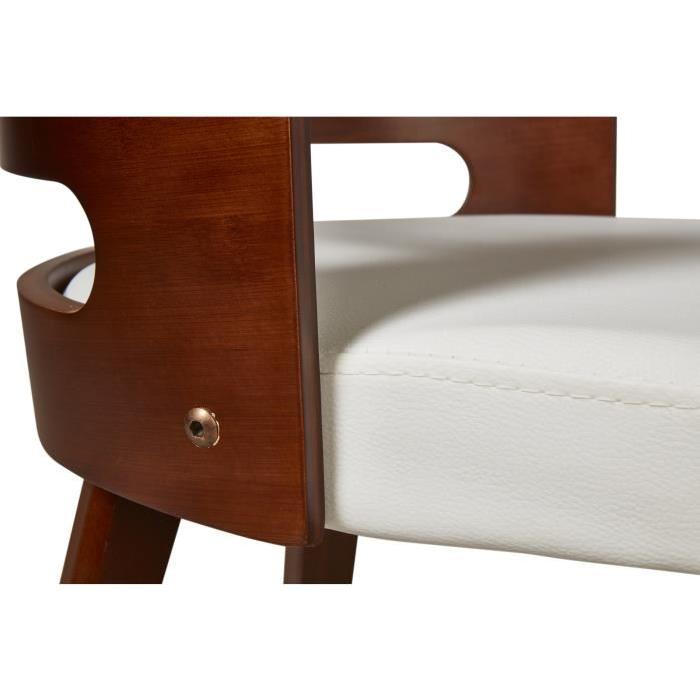 SAMANTHA Chaise de salle a manger en bois bambou - Simili - Blanc - Vintage - L 46 x P 42 cm