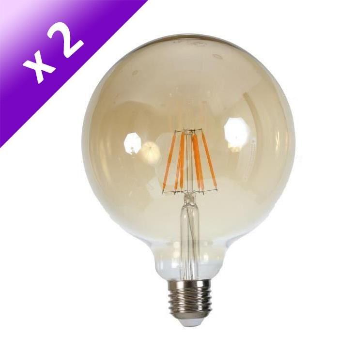 Lot de 2 Ampoules LED filament vintage ambrée E27 6 W équivalent a 60 W blanc chaud