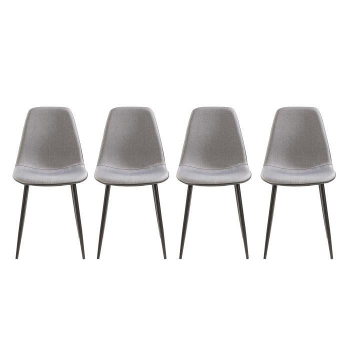 BJORK Lot de 4 Chaises - Simili Tissu - Noir et Gris