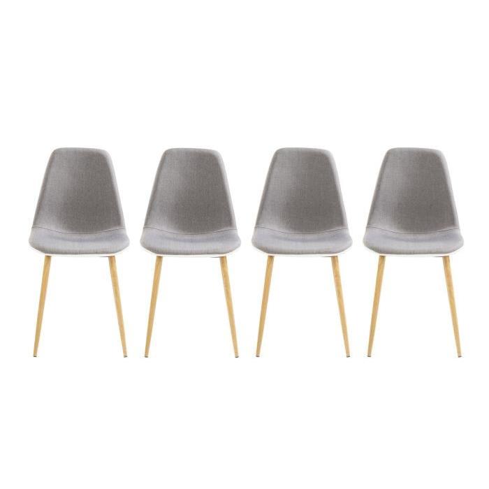 BJORK Lot de 4 Chaises - Simili Tissu - Blanc et Gris