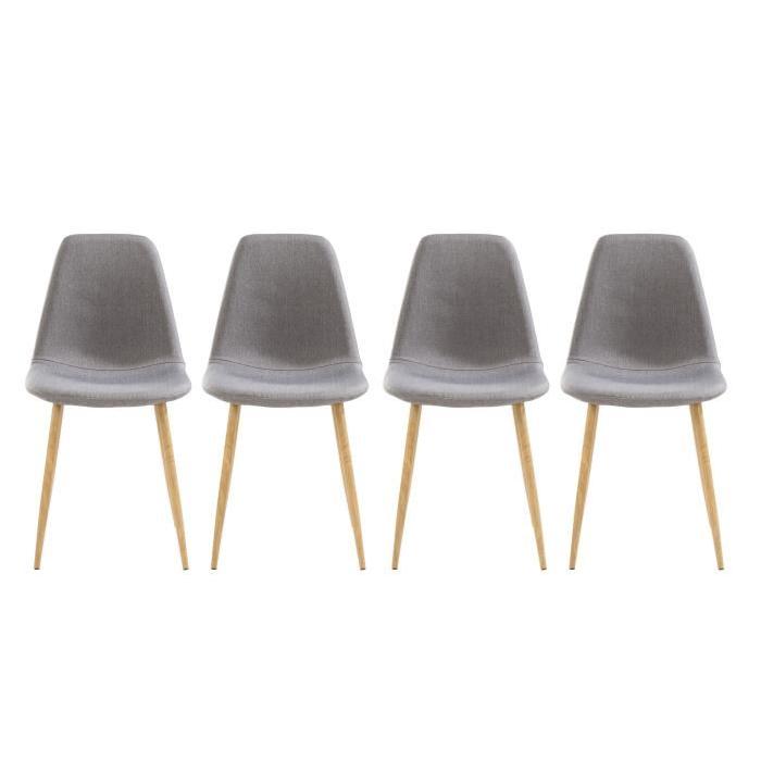 BJORK Lot de 4 Chaises - Tissu Gris - Piétement décor bois