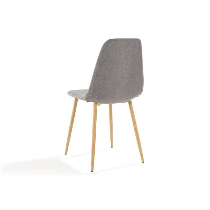 BJORK Lot de 4 Chaises - Tissu Gris - Piétement décor bois