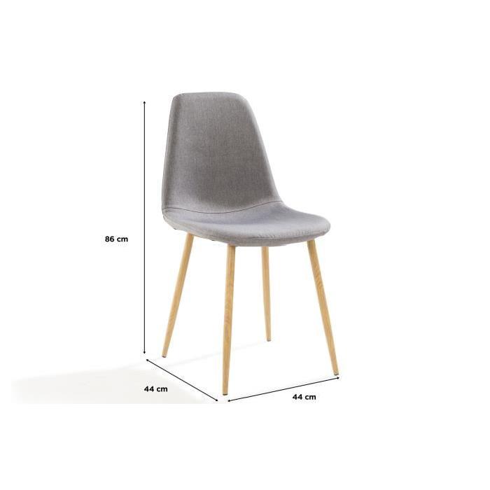 BJORK Lot de 4 Chaises - Tissu Gris - Piétement décor bois