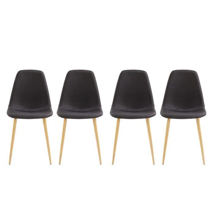 BJORK Lot de 4 Chaises - Tissu Noir - Piétement décor bois