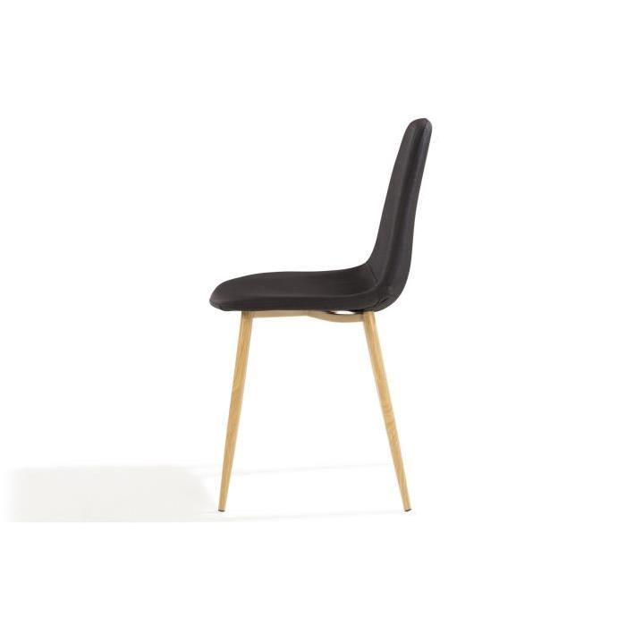 BJORK Lot de 4 Chaises - Tissu Noir - Piétement décor bois