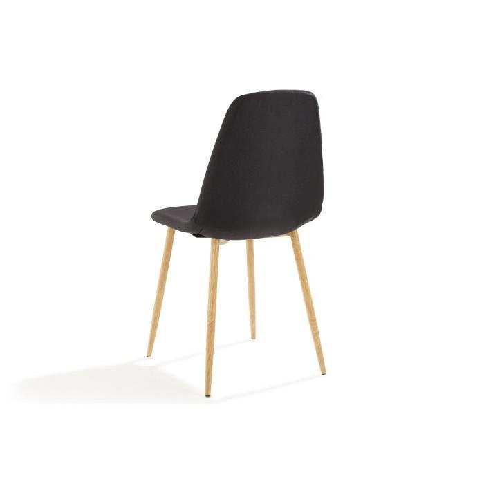 BJORK Lot de 4 Chaises - Tissu Noir - Piétement décor bois