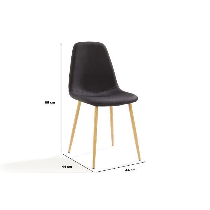 BJORK Lot de 4 Chaises - Tissu Noir - Piétement décor bois