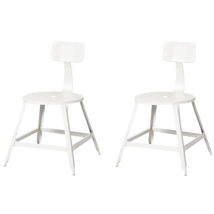 LOFT Lot de 2 chaises de salle a manger métal blanc - Style industriel - L 41 x P 41 cm