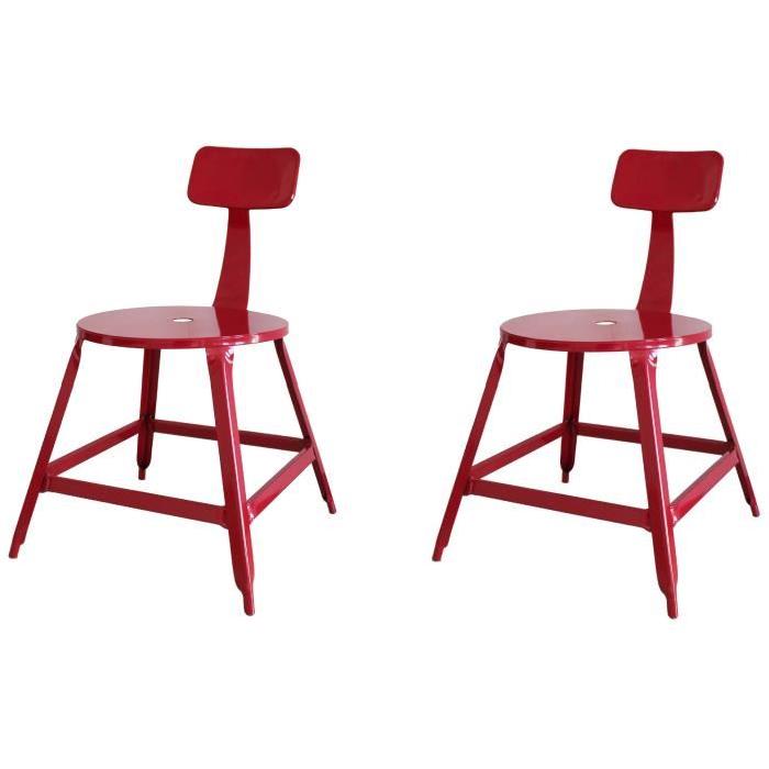 LOFT Lot de 2 chaises de salle a manger métal rouge - Style industriel - L 41 x P 41 cm