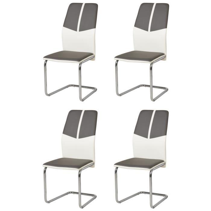 MARBELLA Lot de 4 chaises de salle a manger en métal - Simili - Gris et blanc - Contemporain - L 44 x P 44 cm