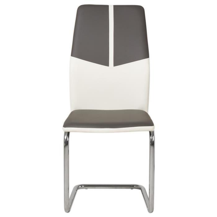 MARBELLA Lot de 4 chaises de salle a manger en métal - Simili - Gris et blanc - Contemporain - L 44 x P 44 cm