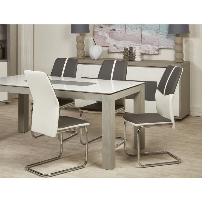 MARBELLA Lot de 4 chaises de salle a manger en métal - Simili - Gris et blanc - Contemporain - L 44 x P 44 cm