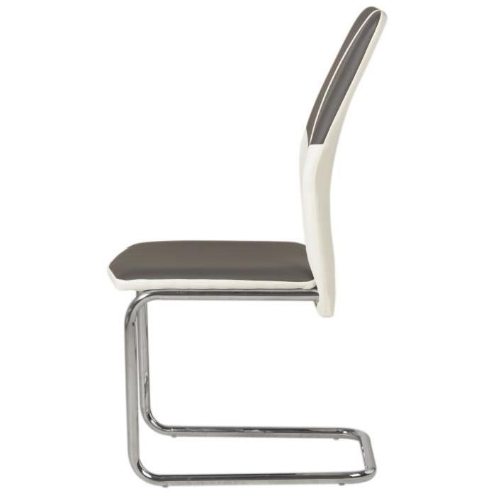 MARBELLA Lot de 4 chaises de salle a manger en métal - Simili - Gris et blanc - Contemporain - L 44 x P 44 cm