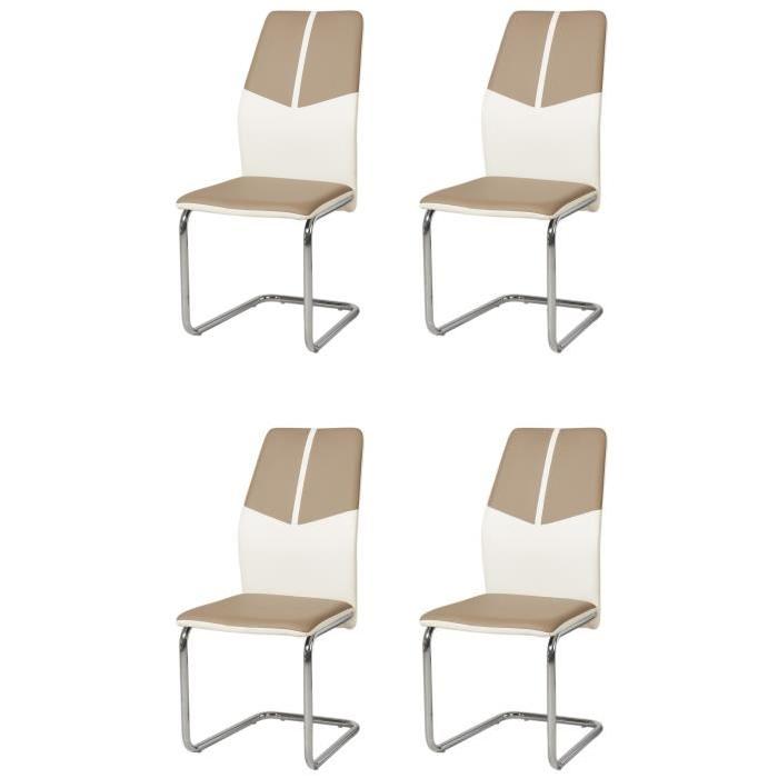 MARBELLA Lot de 4 chaises de salle a manger en métal - Simili - Taupe et blanc - Contemporain - L 44 x P 44 cm