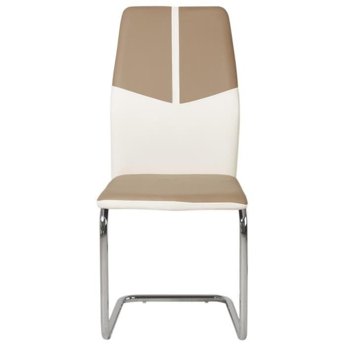 MARBELLA Lot de 4 chaises de salle a manger en métal - Simili - Taupe et blanc - Contemporain - L 44 x P 44 cm