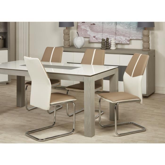 MARBELLA Lot de 4 chaises de salle a manger en métal - Simili - Taupe et blanc - Contemporain - L 44 x P 44 cm