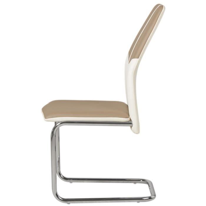 MARBELLA Lot de 4 chaises de salle a manger en métal - Simili - Taupe et blanc - Contemporain - L 44 x P 44 cm