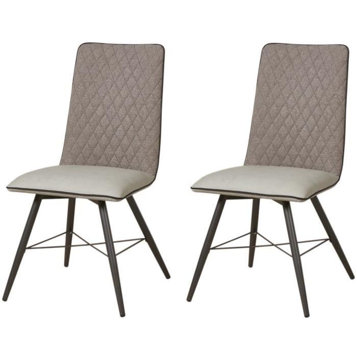 SHIMONE Lot de 2 chaises de salle a manger en métal - Simili et tissu - Gris - Contemporain - L 46 x P 44 cm