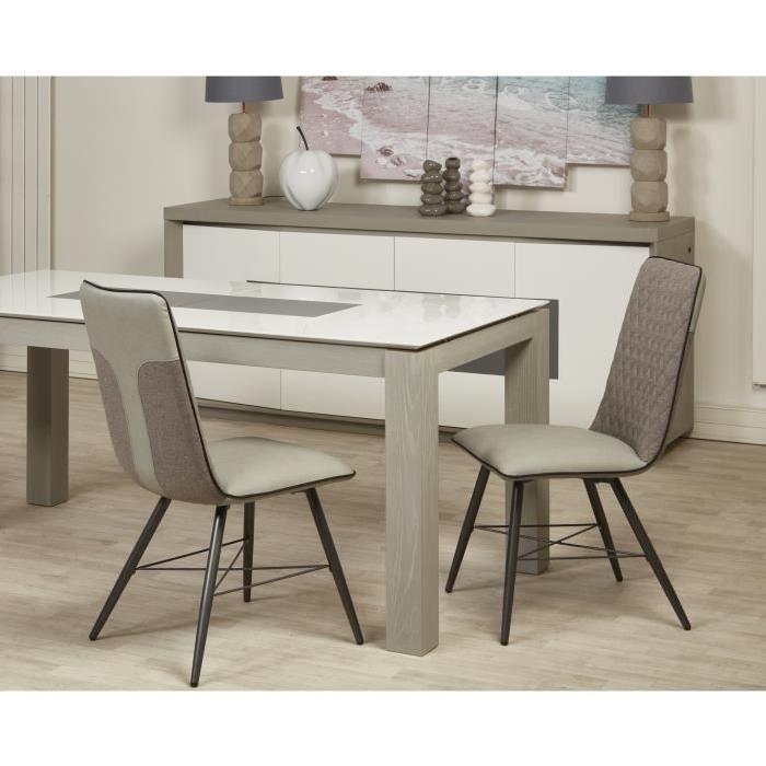 SHIMONE Lot de 2 chaises de salle a manger en métal - Simili et tissu - Gris - Contemporain - L 46 x P 44 cm