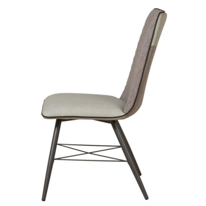 SHIMONE Lot de 2 chaises de salle a manger en métal - Simili et tissu - Gris - Contemporain - L 46 x P 44 cm