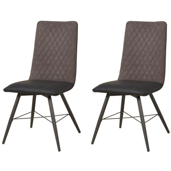 SHIMONE Lot de 2 chaises de salle a manger en métal - Simili et tissu - Noir - Contemporain - L 46 x P 44 cm