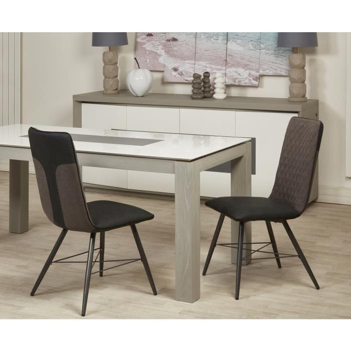 SHIMONE Lot de 2 chaises de salle a manger en métal - Simili et tissu - Noir - Contemporain - L 46 x P 44 cm