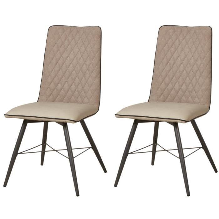 SHIMONE Lot de 2 chaises de salle a manger en métal - Simili et tissu - Taupe - Contemporain - L 46 x P 44 cm