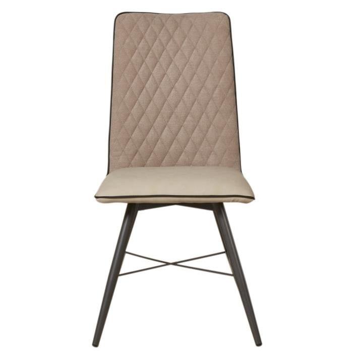 SHIMONE Lot de 2 chaises de salle a manger en métal - Simili et tissu - Taupe - Contemporain - L 46 x P 44 cm