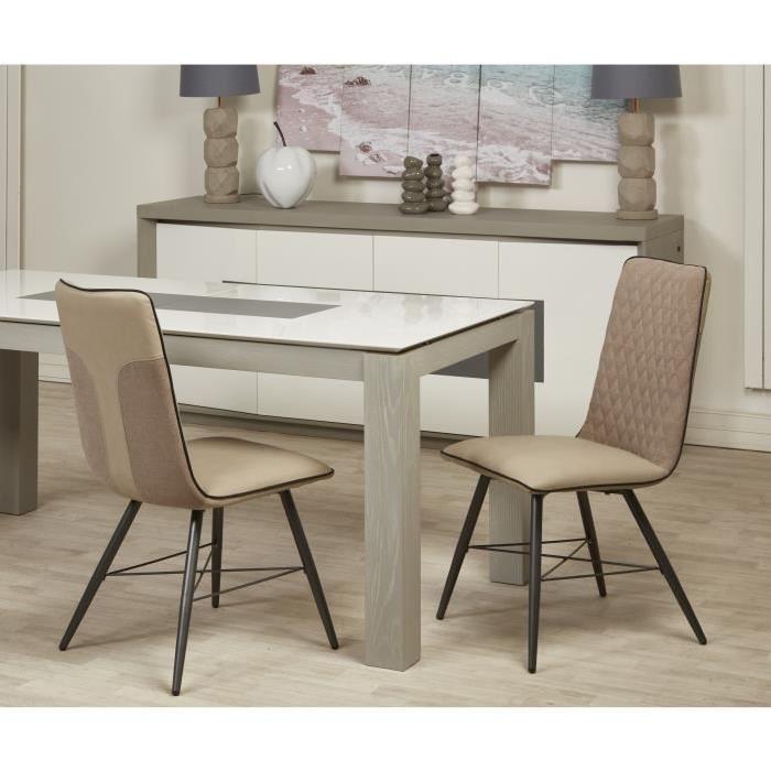 SHIMONE Lot de 2 chaises de salle a manger en métal - Simili et tissu - Taupe - Contemporain - L 46 x P 44 cm