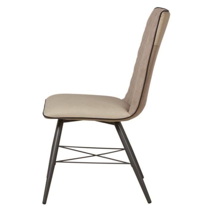 SHIMONE Lot de 2 chaises de salle a manger en métal - Simili et tissu - Taupe - Contemporain - L 46 x P 44 cm