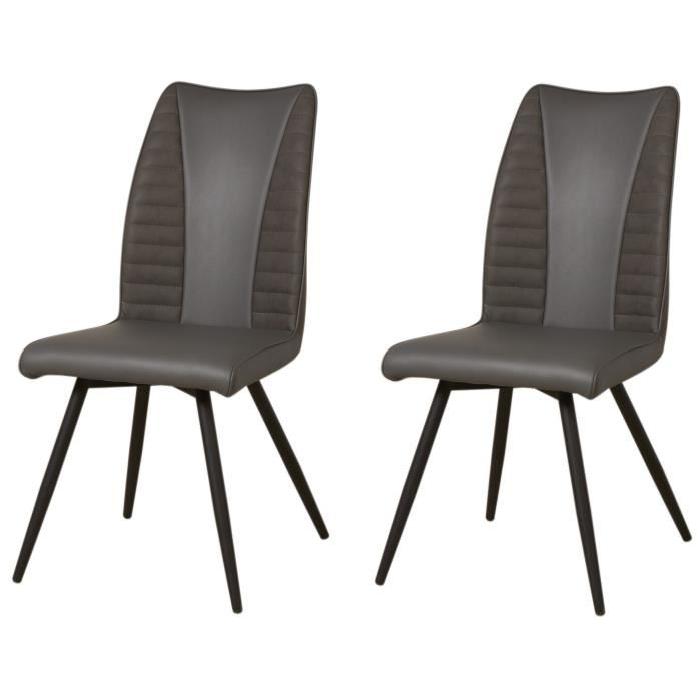 ROUVENE Lot de 2 chaises de salle a manger en métal - Simili et tissu - Gris - Contemporain - L 45 x P 43 cm