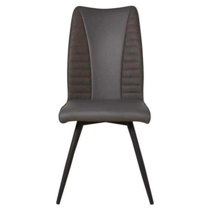 ROUVENE Lot de 2 chaises de salle a manger en métal - Simili et tissu - Gris - Contemporain - L 45 x P 43 cm