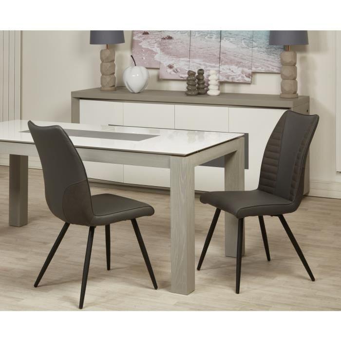 ROUVENE Lot de 2 chaises de salle a manger en métal - Simili et tissu - Gris - Contemporain - L 45 x P 43 cm