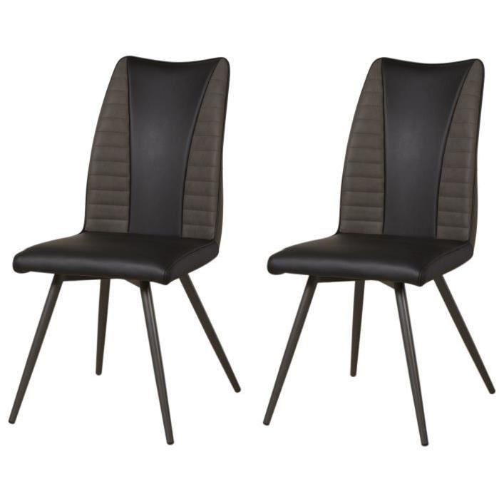 ROUVENE Lot de 2 chaises de salle a manger en métal - Simili et tissu - Noir et gris - Contemporain - L 45 x P 43 cm