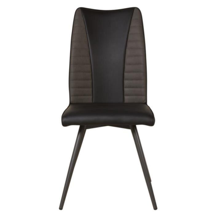 ROUVENE Lot de 2 chaises de salle a manger en métal - Simili et tissu - Noir et gris - Contemporain - L 45 x P 43 cm