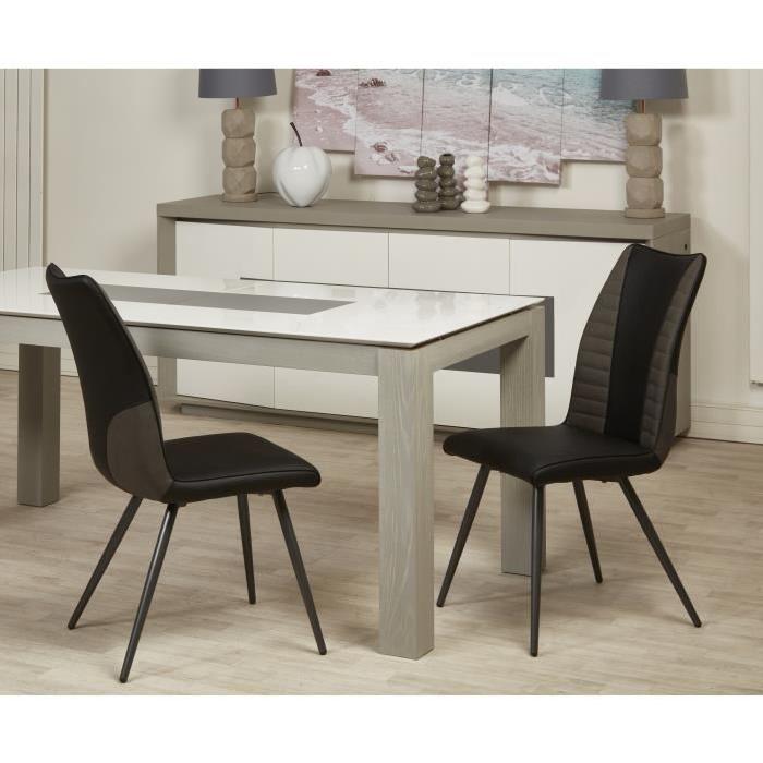 ROUVENE Lot de 2 chaises de salle a manger en métal - Simili et tissu - Noir et gris - Contemporain - L 45 x P 43 cm