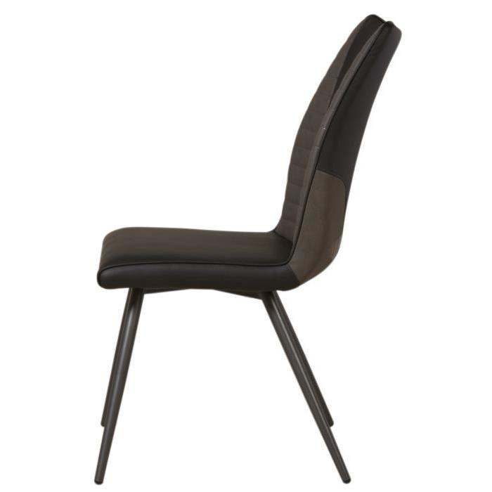 ROUVENE Lot de 2 chaises de salle a manger en métal - Simili et tissu - Noir et gris - Contemporain - L 45 x P 43 cm