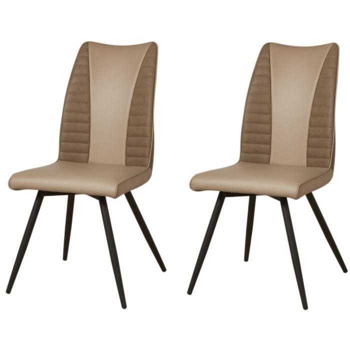 ROUVENE Lot de 2 chaises de salle a manger en métal - Simili et tissu - Taupe - Contemporain - L 45 x P 43 cm