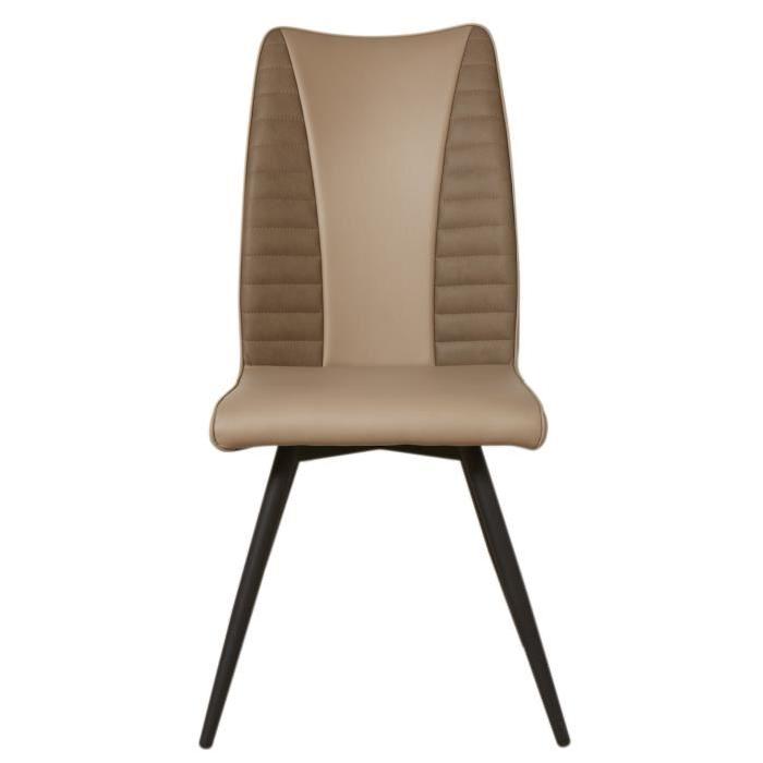 ROUVENE Lot de 2 chaises de salle a manger en métal - Simili et tissu - Taupe - Contemporain - L 45 x P 43 cm