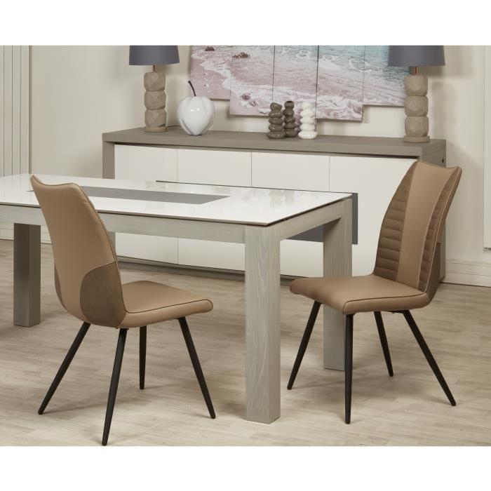 ROUVENE Lot de 2 chaises de salle a manger en métal - Simili et tissu - Taupe - Contemporain - L 45 x P 43 cm