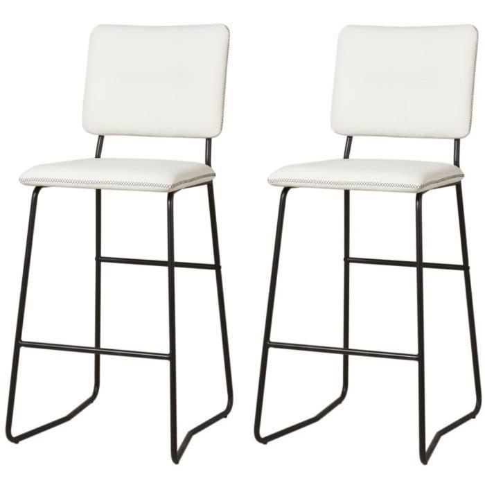 TOVA Lot de 2 tabourets de bar en métal - Simili - Blanc - Contemporain - L 43 x P 41 cm