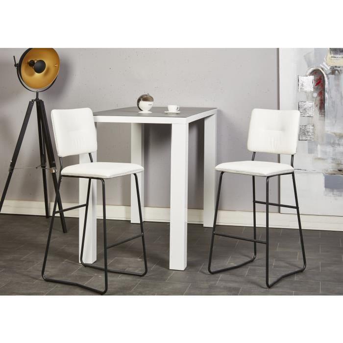 TOVA Lot de 2 tabourets de bar en métal - Simili - Blanc - Contemporain - L 43 x P 41 cm