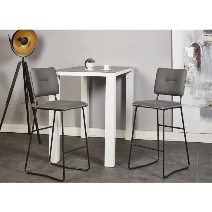 TOVA Lot de 2 tabourets de bar en métal - Simili - Gris - Contemporain - L 43 x P 41 cm