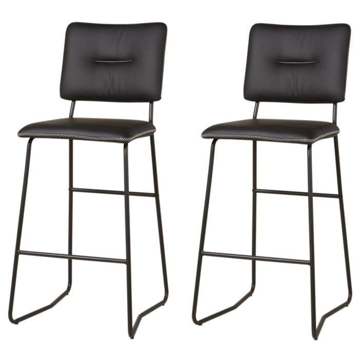 TOVA Lot de 2 tabourets de bar en métal - Simili - Noir - Contemporain - L 43 x P 41 cm