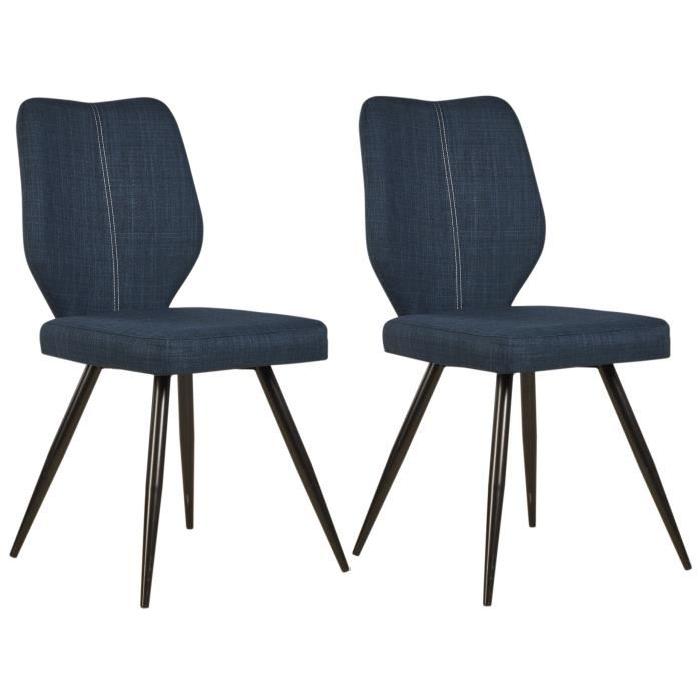 BARBARA Lot de 2 chaises de salle a manger 46 cm - Bleu