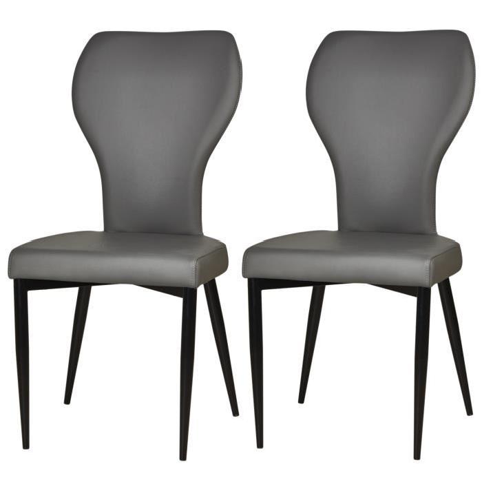 VICTORIA Lot de 2 chaises de salle a manger pieds métal noir - Revetement simili gris - Style contemporain - L44 x P55 cm